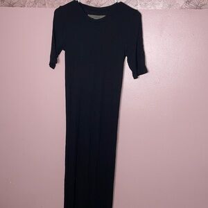 Enza Costa Ribbed Black Silk Midi Dress